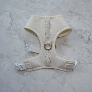 PETsRUS Premium No Pull Dog Harness 2 Leash Clips Ivory Snake Leather Neoprene